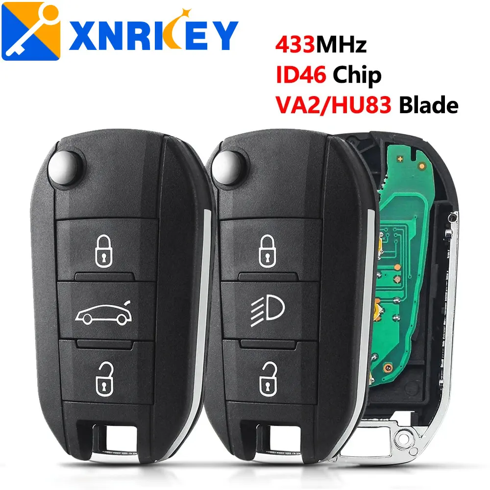 

XRNKEYXNRKEY 3 Button Car Remote Key ID46 Chip 433Mhz HU83/VA2 Blade for Peugeot 208 2008 301 308 3008 408 508 for Citroen C3 Fl