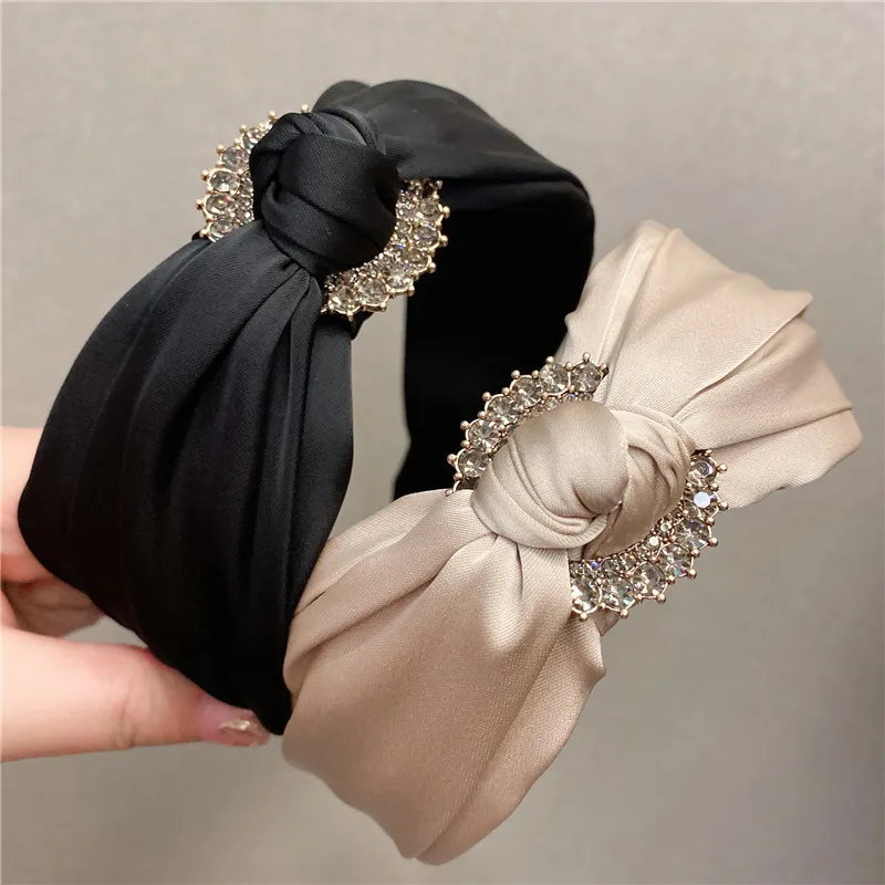 Women Girls Satin Knot Rhinestone Hairband Headband Hair Jewelry Hair Accessories