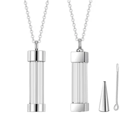 Fashion Glass Cremation Jewelry Urn Necklace for Ashes Stainless Steel Perfume Vial Openable Pendant with Filling Set