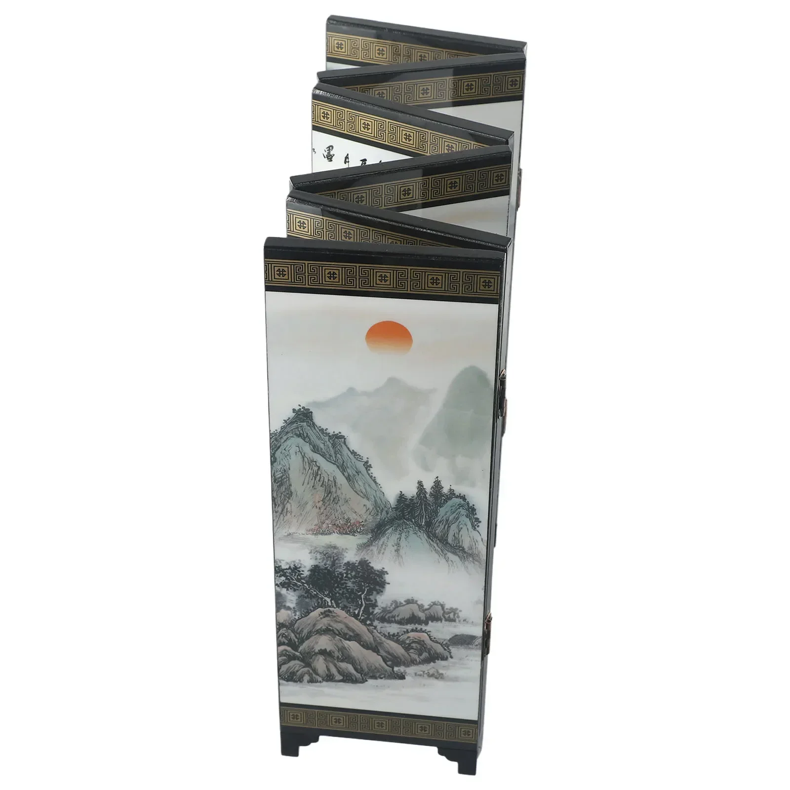 Oriental Office Wooden Screen Divider Separator Retro Chinese Privacy Small Mini Folding Room Partition Crafts 48*24*0.6cm