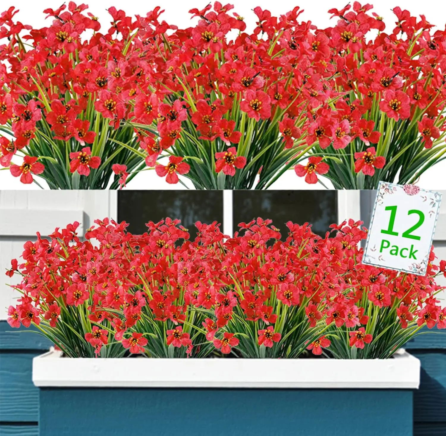 

12 Bundles Artificial Flowers Outdoor UV Resistant Fake Flowers No Fade Faux Plastic Flower for Outside Front Porch Planter Dec
