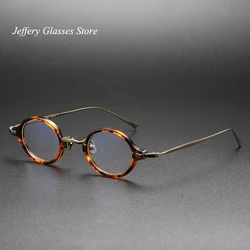 Japanese Acetate Titanium Small Round Eyeglasses Men Vintage Engraving Glasses Frame Eyewear Older People Style KMN181