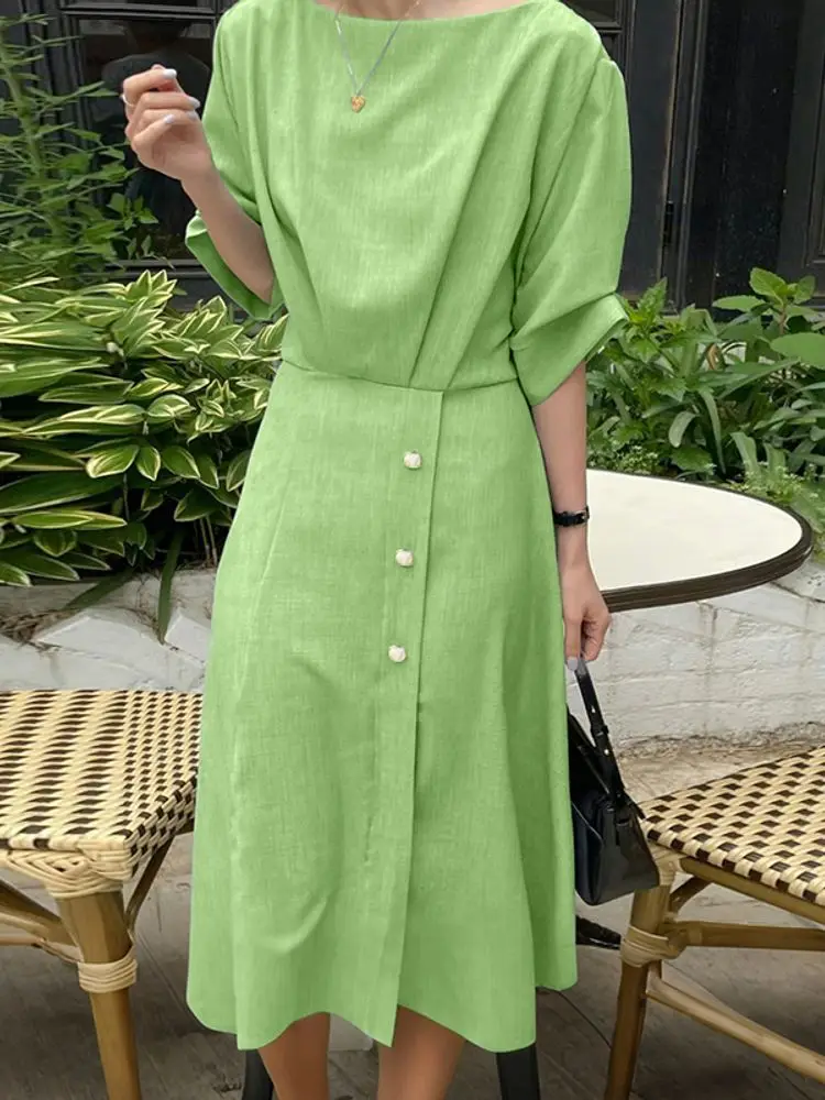 

Women Vestidos VONDA Elegant Summer 3/4 Sleeve Solid Color Long Shirt Dresses 2025 Fashion Casual Loose Pleated Party Midi Robe