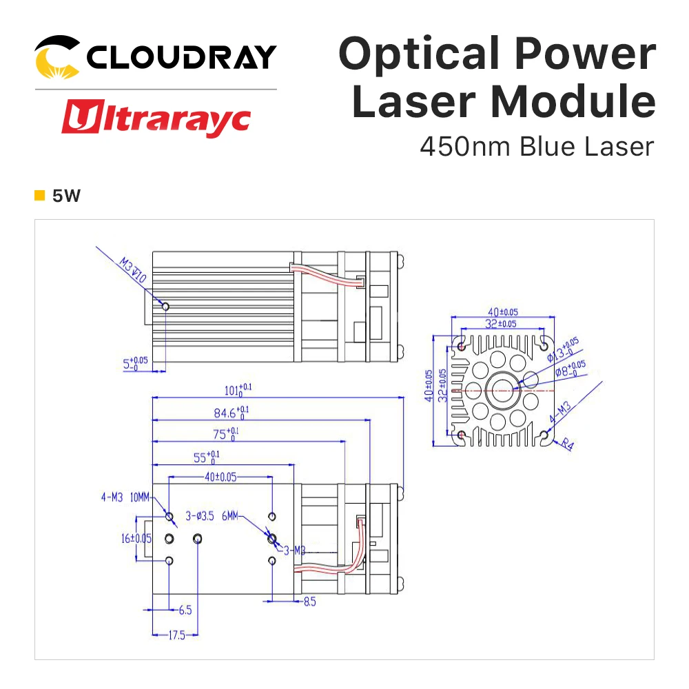 Optical Power Laser Module Blue Semiconductor Lasers 450nm With Original Diode Fac Compatibility With 3d Printer Laser Marking