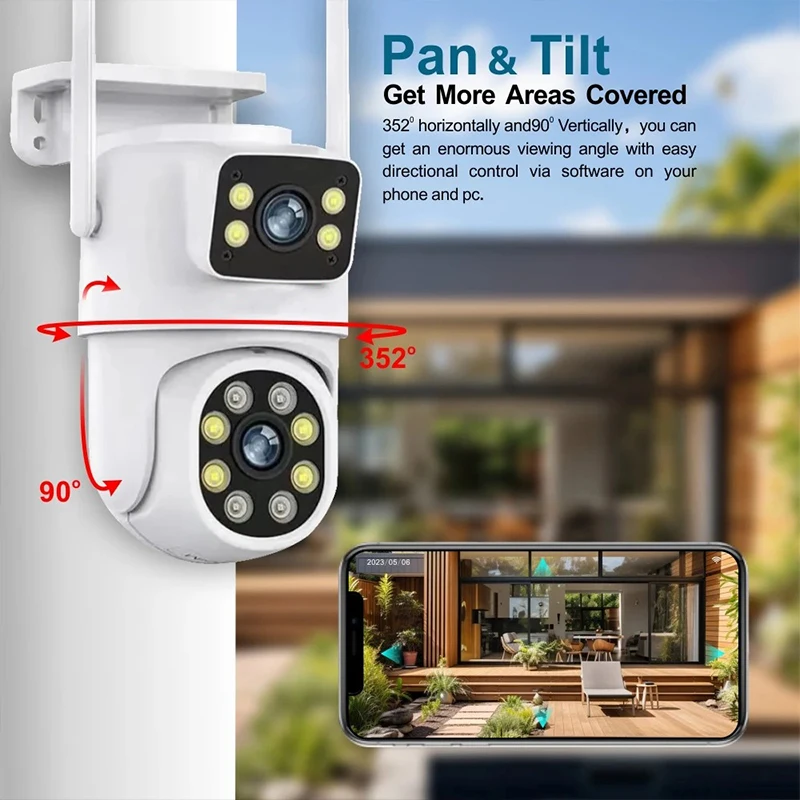 PGST 8MP HD Dual Lens 2.4G WiFi IP Security Camera Wireless PTZ Surveillance Camera CCTV 2-Way Audio IP66 Waterproof Outdoor