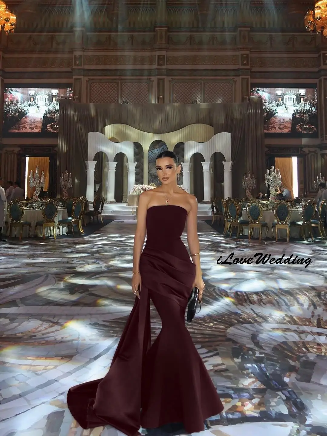 

Бордовые вечерние платья без бретелек 2025, плиссированные ленты русалки, свадебное платье для женщин, вечерние платья для выпускного вечера по индивидуальному заказу