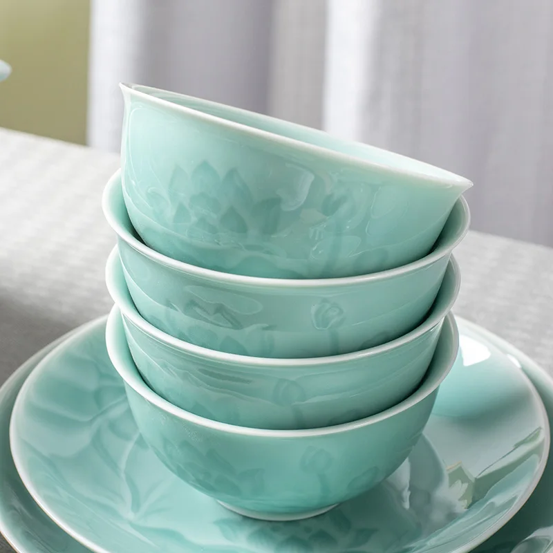 

Celadon ceramic bowl for home large soup bowl chinoiserie celadon tableware pure color