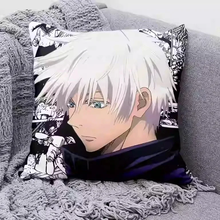 1pc Jujutsu Kaisen Pillow Cover, Polyester 2D Double-Sided Print, Gojo Satoru Itadori Yuji Cushion Case, Decorative Throw Pillow