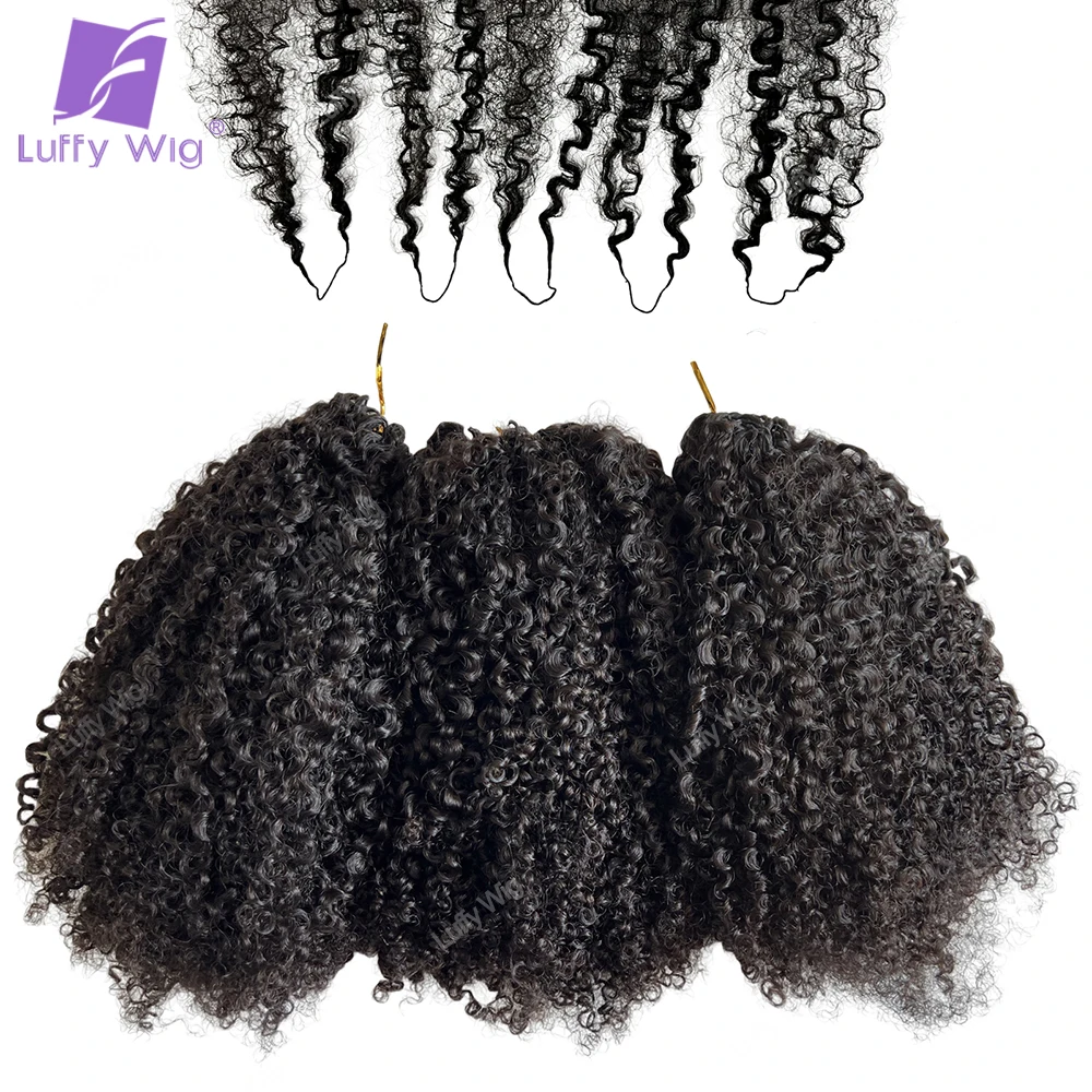 Human Crochet Afro Hair Kinky Curly Pre Separated Feather Extensions Knotless Micro Ring Loop Hair Crochet With String view 6