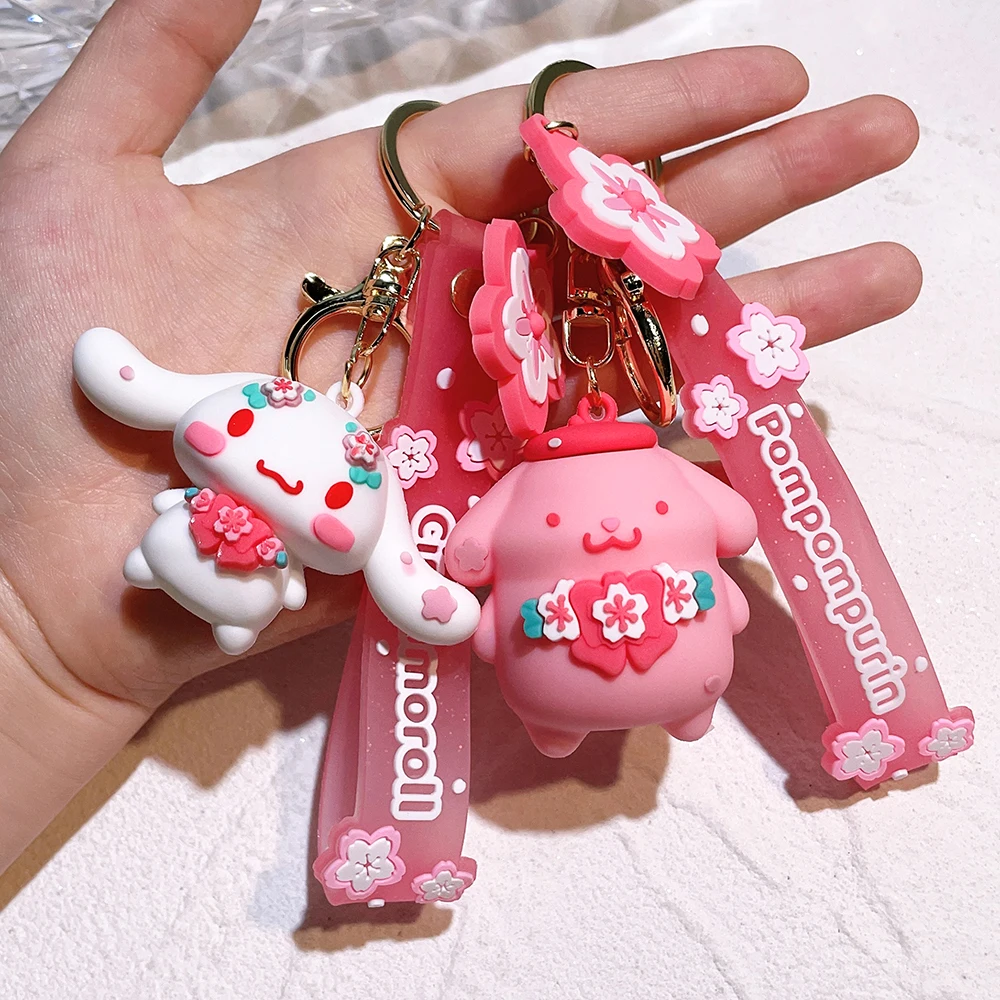 Sanrio Cute Girl Keychain Bag Pendant Pink Kuromi Melody Cinnamoroll Car Key Sanrio Accessories Set Ring Backpack Holiday Gifts