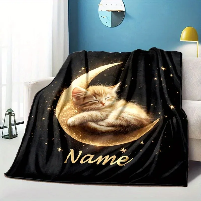 VIKAMA Cute Cat-Printed Flannel Cover Blanket Is Comfortable And Warm, Suitable For Use On Beds, Sofas Or Nap Blankets