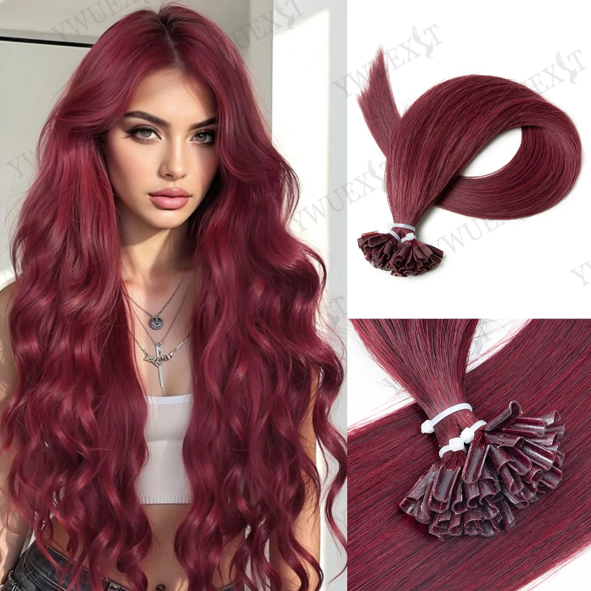 

YWUEXTHAIR U Tip Hair Extensions 50pcs Keratin Pre Bonded Human Hair Straight Thin Hair 50g Professional Salon Kit for Volume