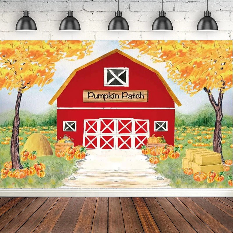 Fall Red Farm Photography Backdrop Autumn Great Pumpkin Patch Halloween Farmland Children Birthday Background Decoration