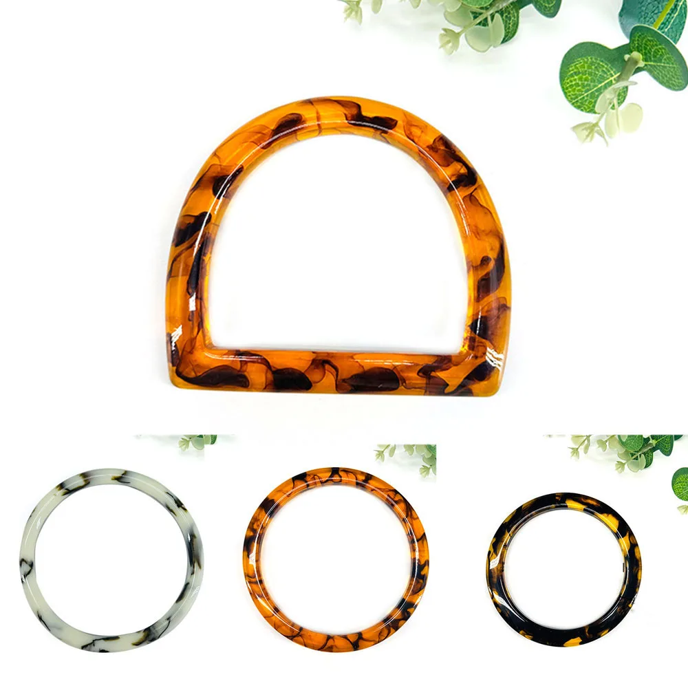 Round Shape Resin Bag Handle For Handcrafted Handbag Lepard Print Purse Frame DIY Woven Bag Accessories Fashion Bag Handles 2023