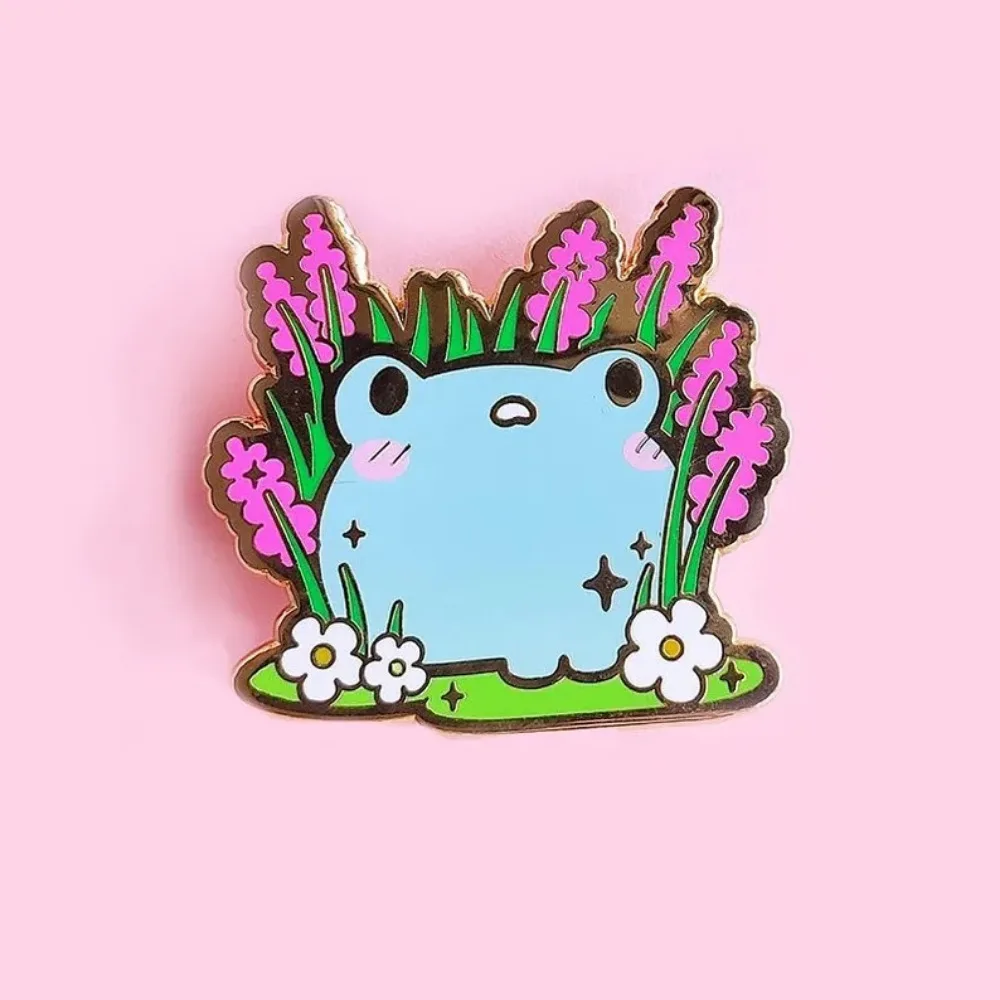 Pin de esmalte de rana linda, insignias de animales Kawaii, broche azul y rosa, accesorio de joyería