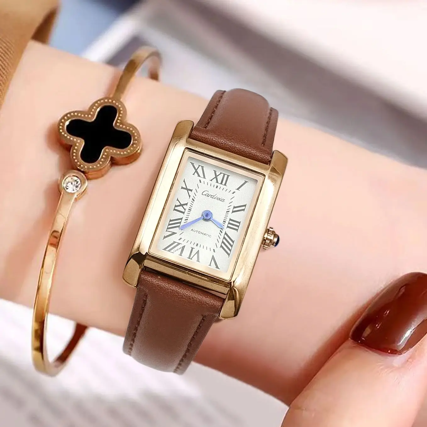 ساعة نسائية أنيقة من سلسلة Santos Tank الفاخرة، ساعة عصرية كاجوال بسيطة وأنيقة ومضادة للماء للنساء، طراز Ins، هدية عيد الحب