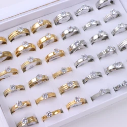 10/20/30/50Pcs/Lot Fashion Elegant Inlaid Stainless Steel Ring With Rhinestone High-end Women's Proposal Engagement Jewelry Gift