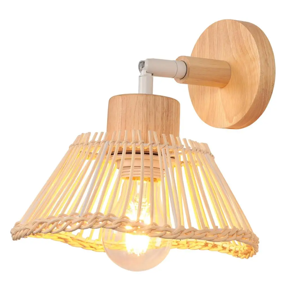 Retro Bamboo Rattan Wall Light Shade Fixture Bedroom Bedside Lamp Wood Wall Sconce Vintage Home Decor Indoor Lighting wandlamp