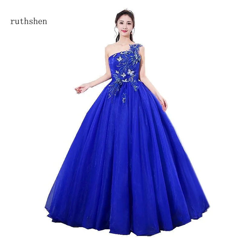 Ruthshen-Vestidos Elegantes De quinceañera, traje De fiesta De graduación, un hombro, azul real/naranja, novedad De 2023