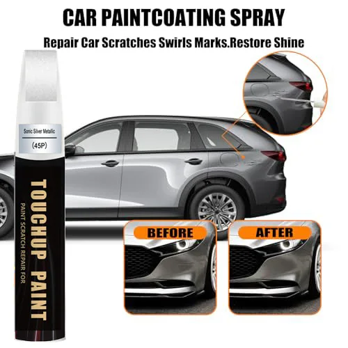 Touch Up Paint(45P Sonic Silver Metallic) for Mazda, Car Paint Pen Scratch Repair Two-In-One Touch Up Paint