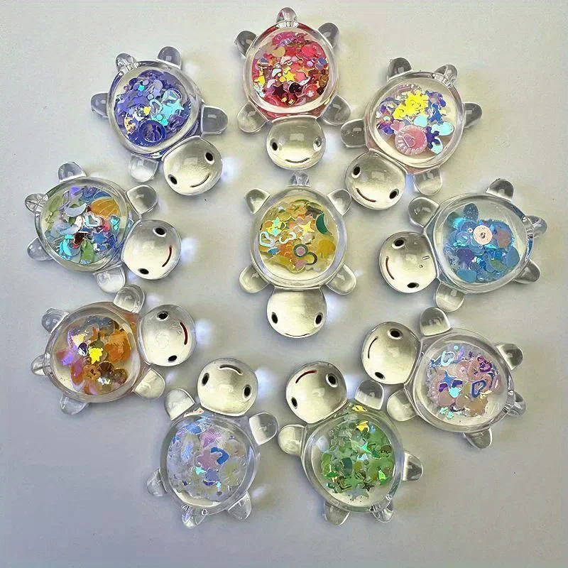 10 Stück im Dunkeln leuchtende Schildkrötenfiguren aus Kunstharz, lebendige bunte Schildkröten-Dekoration, Miniatur-Ornamente für drinnen und draußen, Haus und Garten