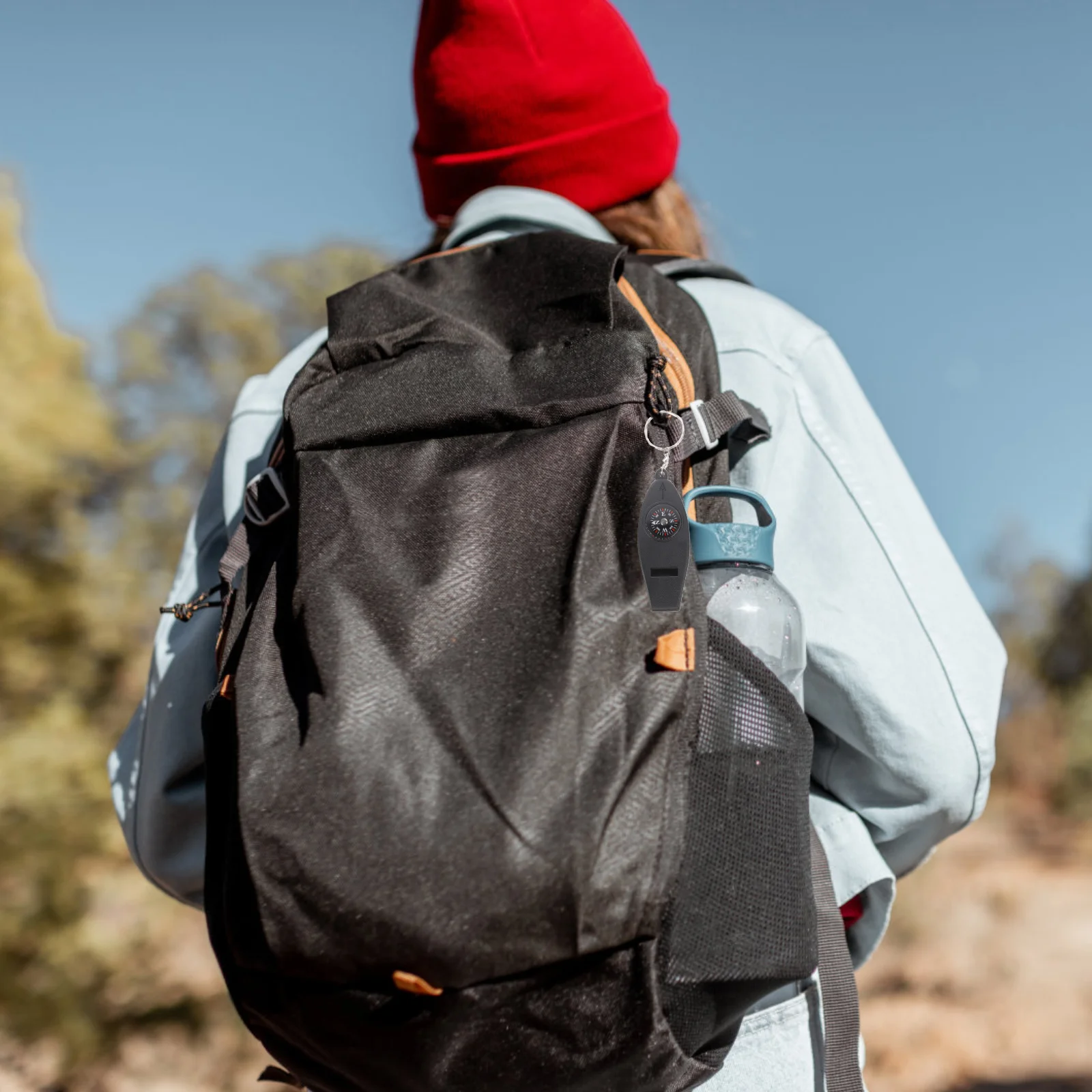 

Four-in-One Outdoor Survival Whistle Mini Compass Magnifying Glass Portable Thermometer Camping Emergency Keychain