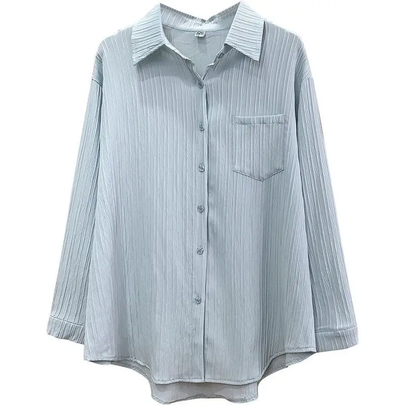 Long Sleeve Shirts Womens Striped Button Down Blouses Oversized Neutral Boyfriend Style Casual Autumn Comfortable Streetwear