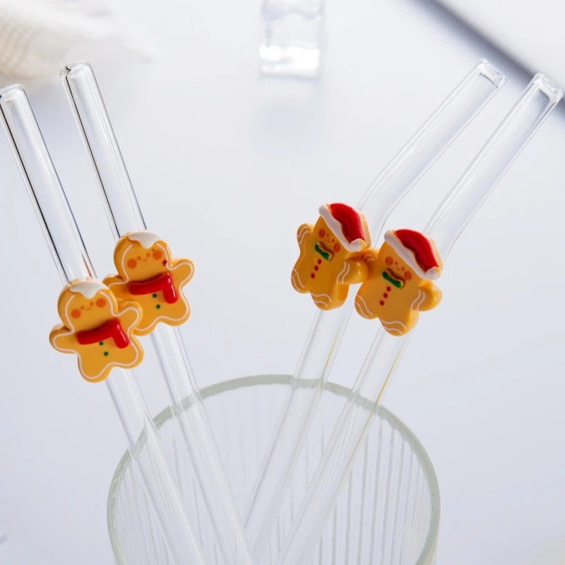 

1/6 шт., рождественская подарочная коробка, стеклянные соломинки. Дизайн пряничного человечка. Изогнутый многоразовый для коктейлей и бобы. Идеальный праздничный подарок