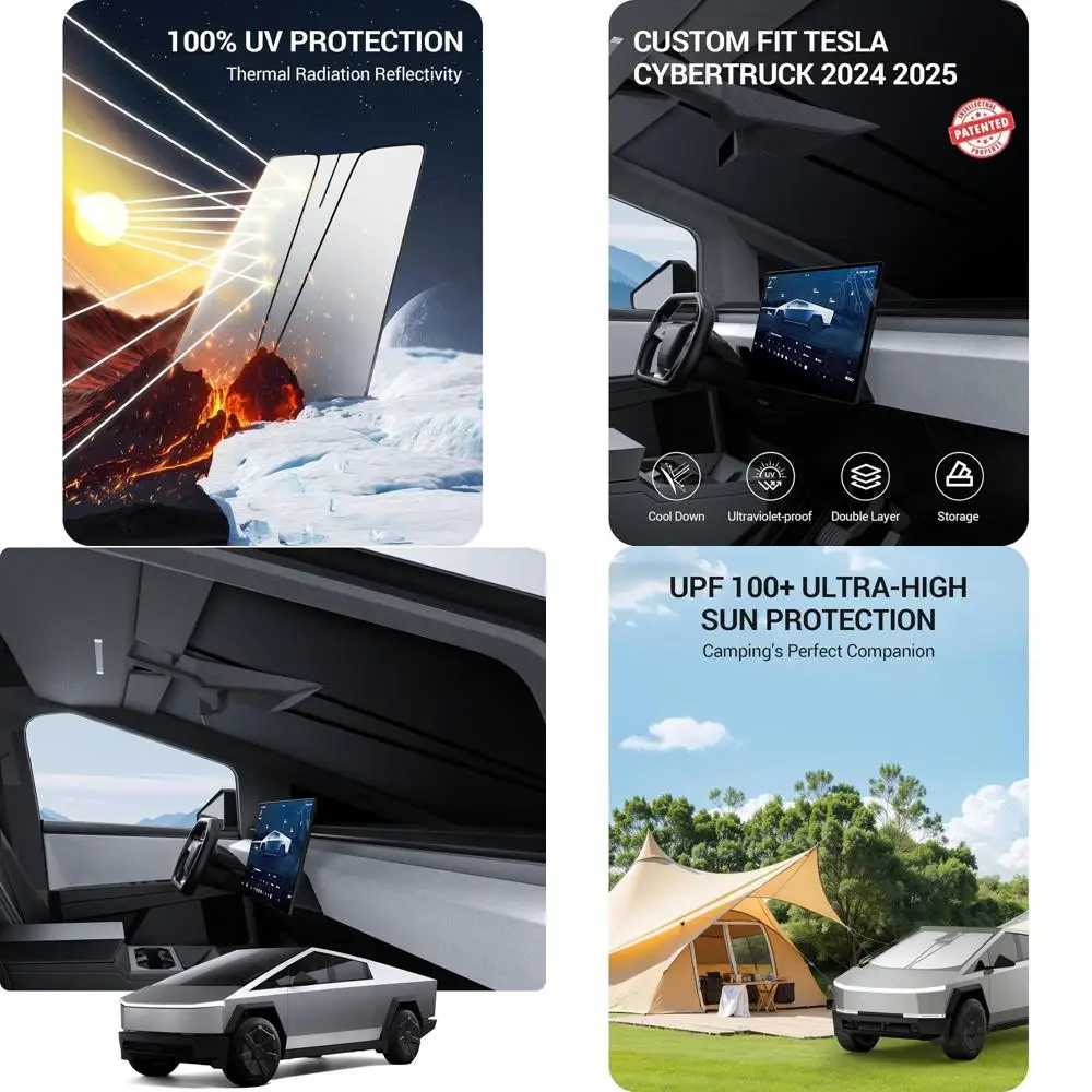 

Folding Front Window Sunshade for Cybertruck with Nano Ice Crystal Cooling and UV Protection