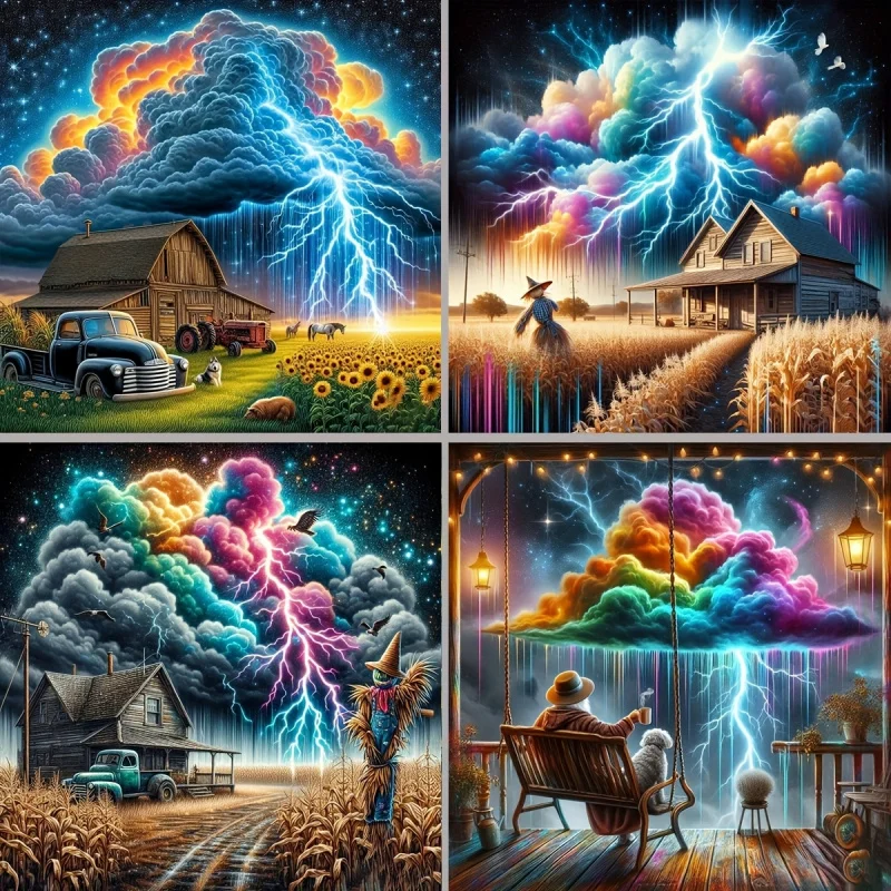 4 Sets of Different Lightning Pattern Diamond Painting Sets, Randomly Selecting 1 Piece or a Complete Set of 4 Pieces, in Variou