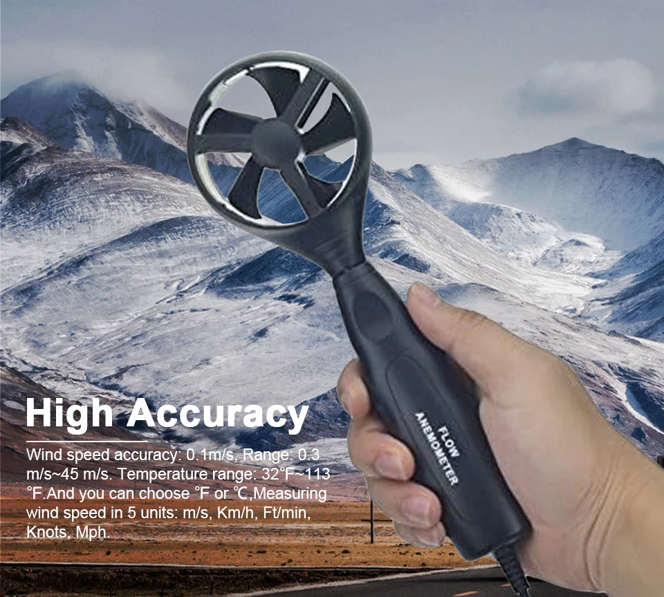 HoldPeak HP-856A Digital Wind Speed Air Volume Meter Anemometer USB/Handheld with Data Logger and Carry Case