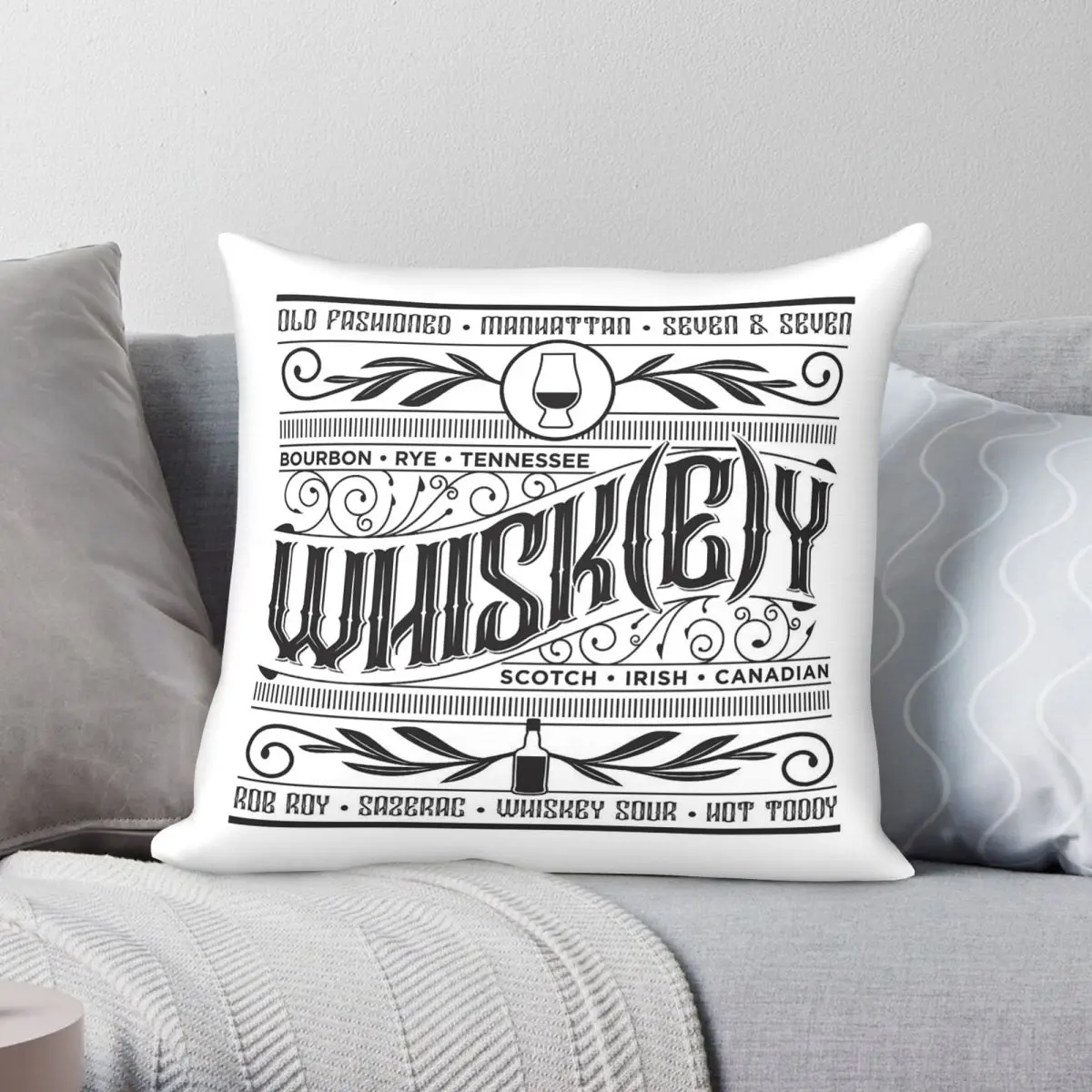 Tennessee Whiskey Bourbon Rye Square Pillowcase Polyester Linen Velvet Printed Decor Throw Pillow Case Sofa Seater Cushion Cover
