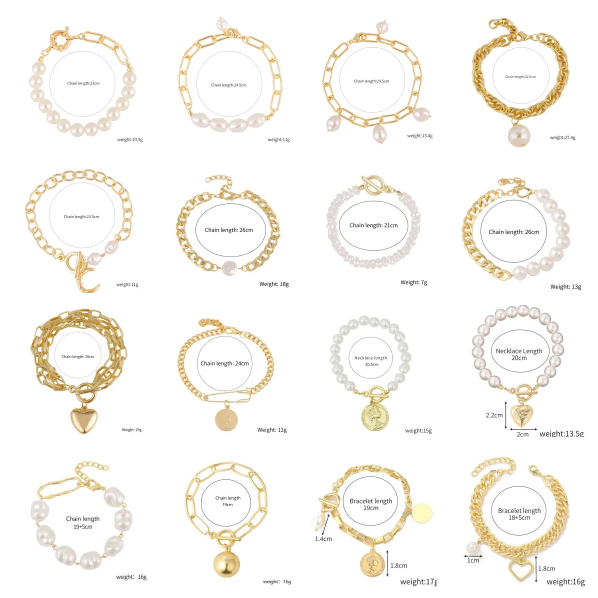 

10/20/50Pcs/Lot Layered Golden Pendant Bracelet For Women Retro Punk Gothic Portrait Coin Cross Pearl Bracelet Jewelry