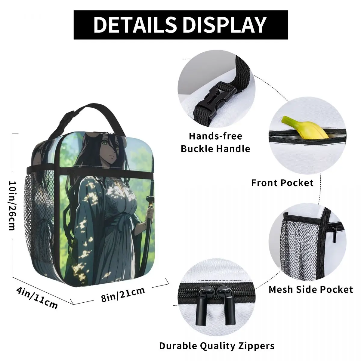 Adventure Anime Albedo Overlord Insulated Lunch Bag for Kids School Cooler Thermal Food Box Tote Portable Lunch Boxes Container