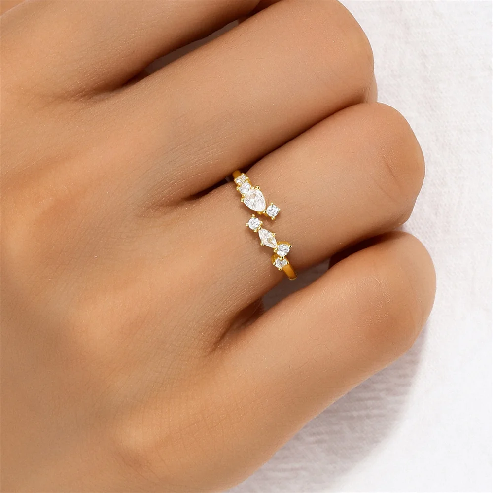 CANNER 925 Silver Sweet Four Leaf Flower Rings For Women 18K Gold Adjustable Zircon With Super Sparkling Star Points Ins Gift