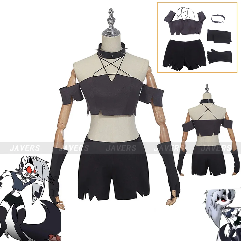 

Anime Loona Cosplay Helluva Boss Costumes Sexy Halter Neck Vest Shorts Uniform Women's Black Outfits Halloween Party Suit