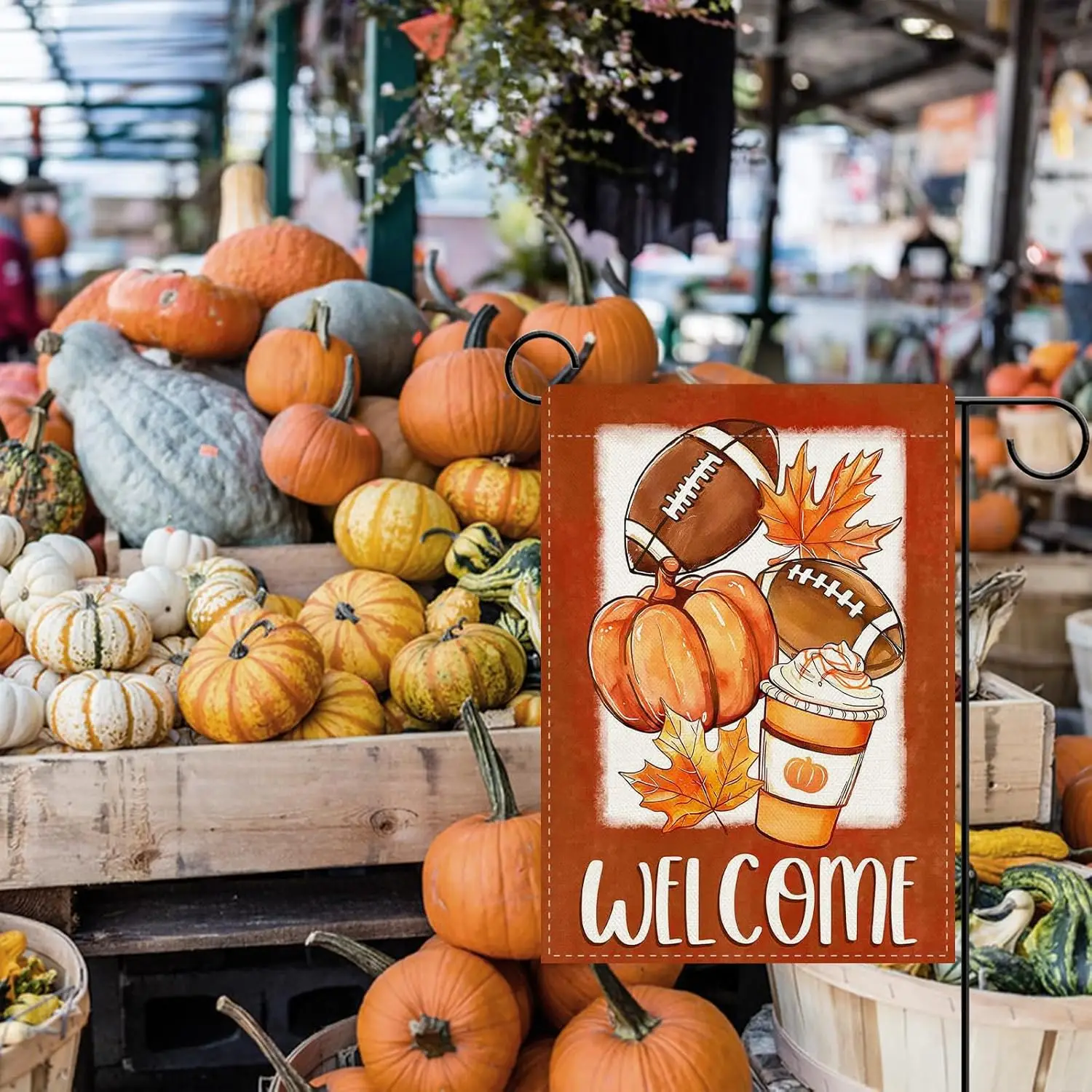 Dyrenson ترحيب الخريف كرة القدم اليقطين الزخرفية حديقة العلم، الخريف الرياضة لعبة يوم أوراق القيقب ساحة القهوة خارج المنزل D JHH #5