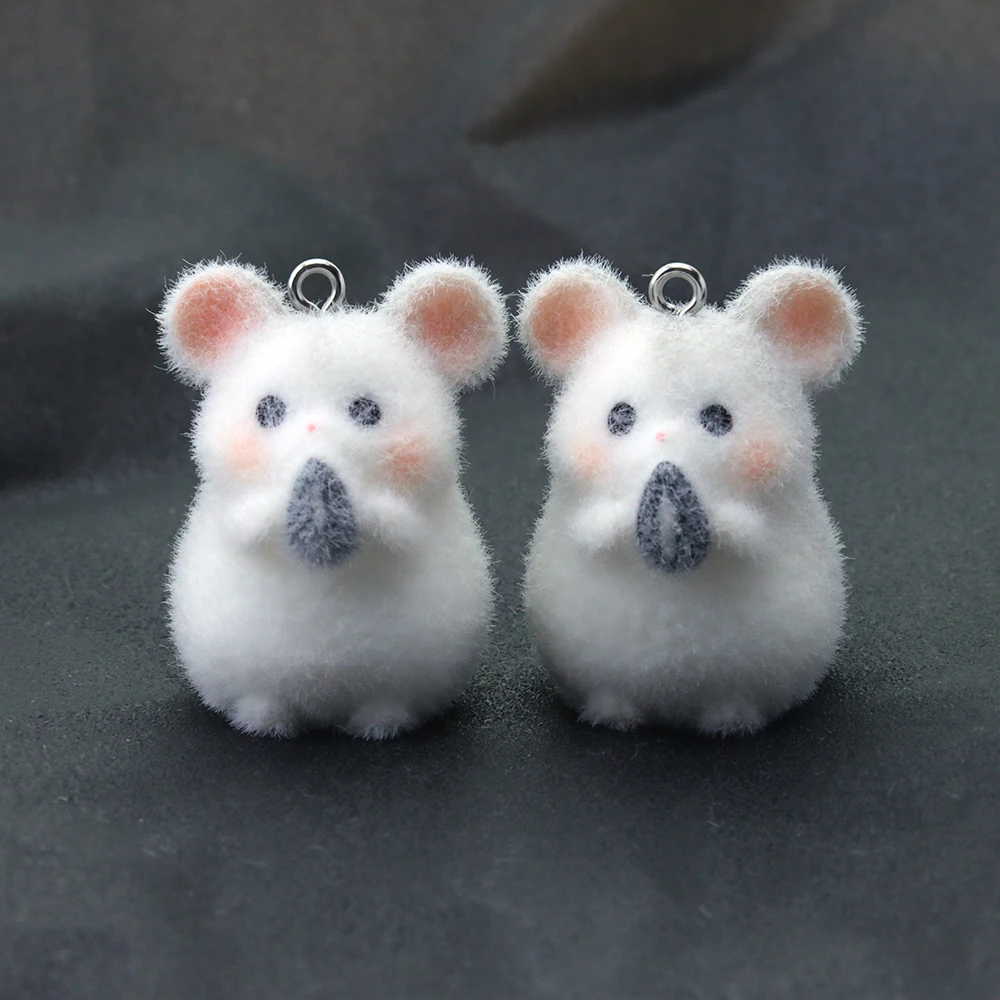 10pcs 3D Flocking Resin Melon Seed Mouse Charms Cute Animal Mouse Pendants for Earrings Keychain Making DIY Jewelry Accessories
