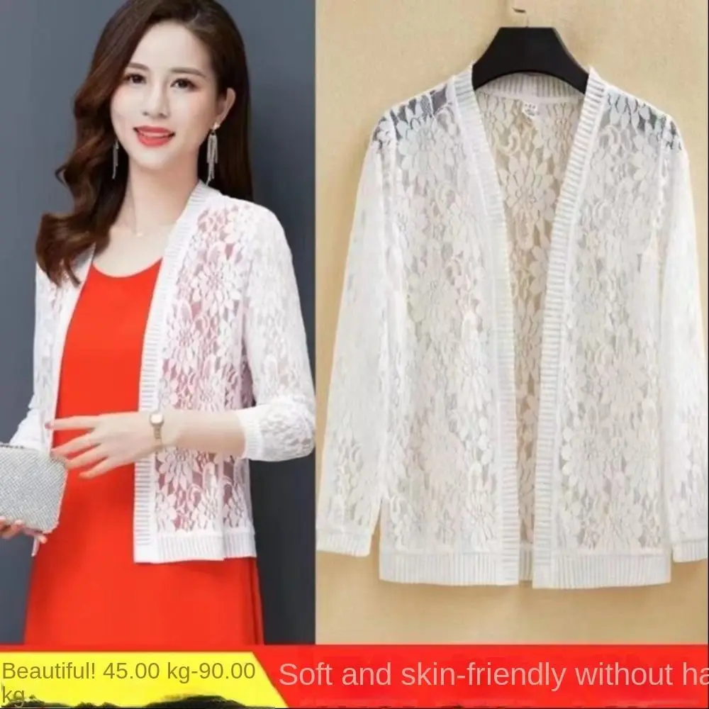 Floral Lace Women's Cardigan Summer Breathable Beach Air-Conditioning Shirt Tie Up Sun Protection Clothing Women