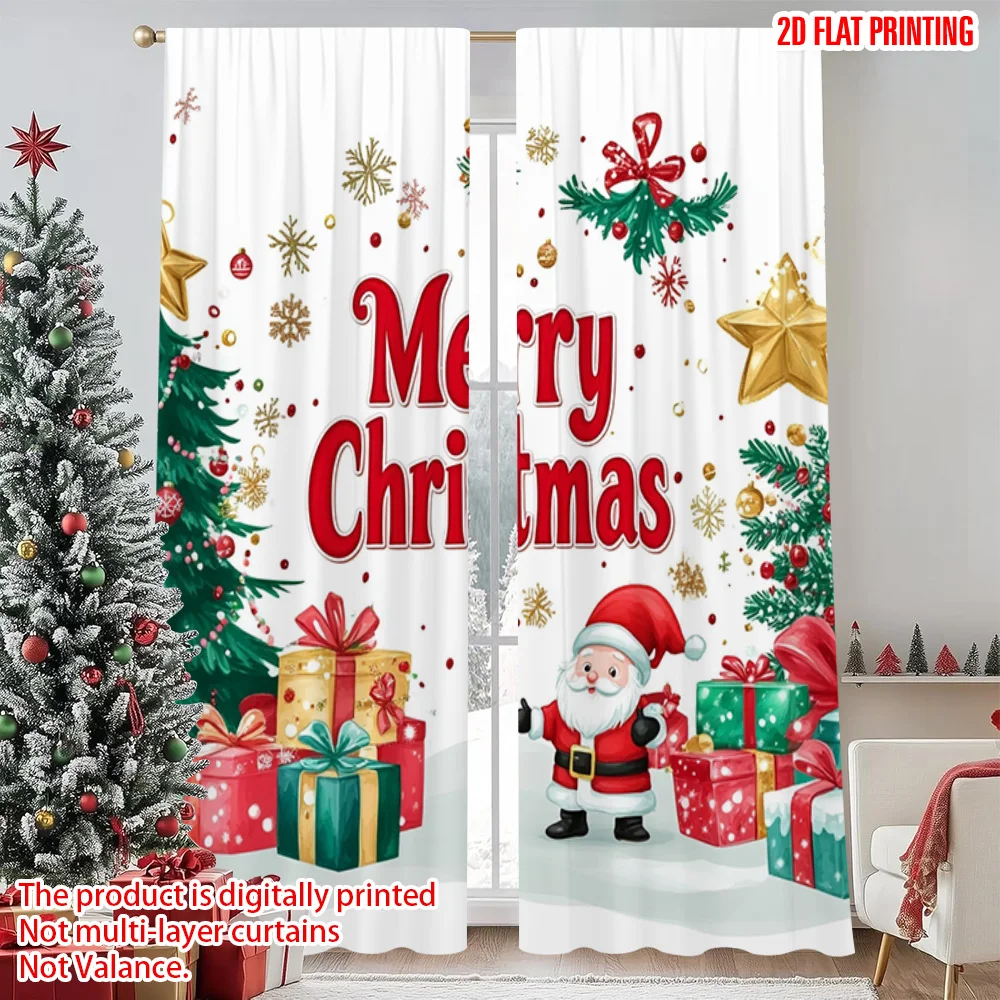 

2pcs 2D flat printing Christmas Window Drapes Christmas gnome tree Machine Washable Fabric Without Electricity Family Party
