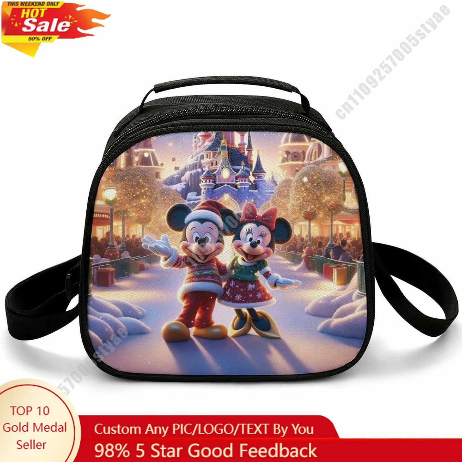 

Mickey Minnie Mouse Lunch Bag Disney Animal Pattern Bento Bag Customizable Name Photo Logo Lunchbox Essential Picnic Bag Cosplay