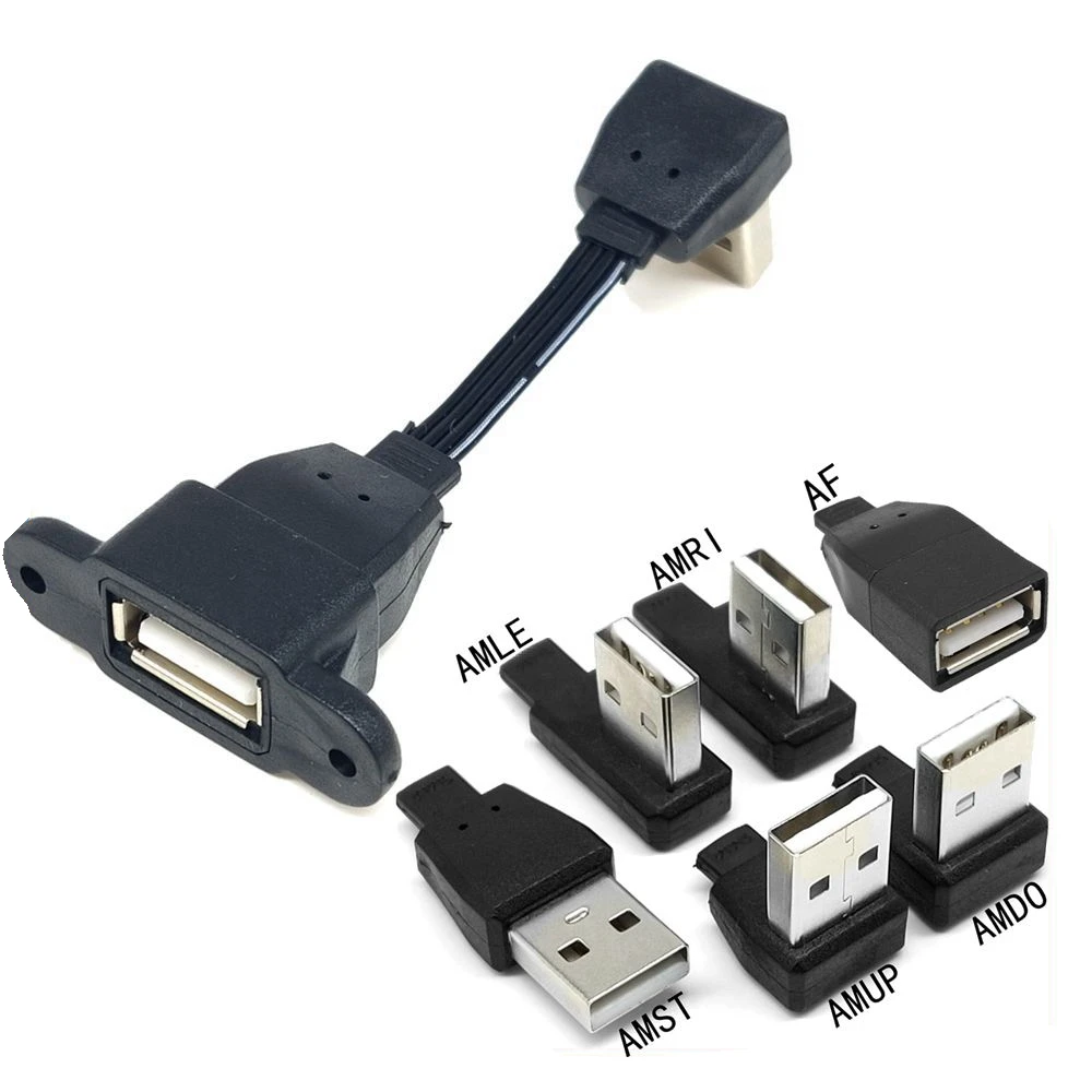 Cabo de dados USB com macho para fêmea com orelha, cotovelo 2.0, cabo de dados com parafuso buraco, pode ser fixo, 5cm-1m