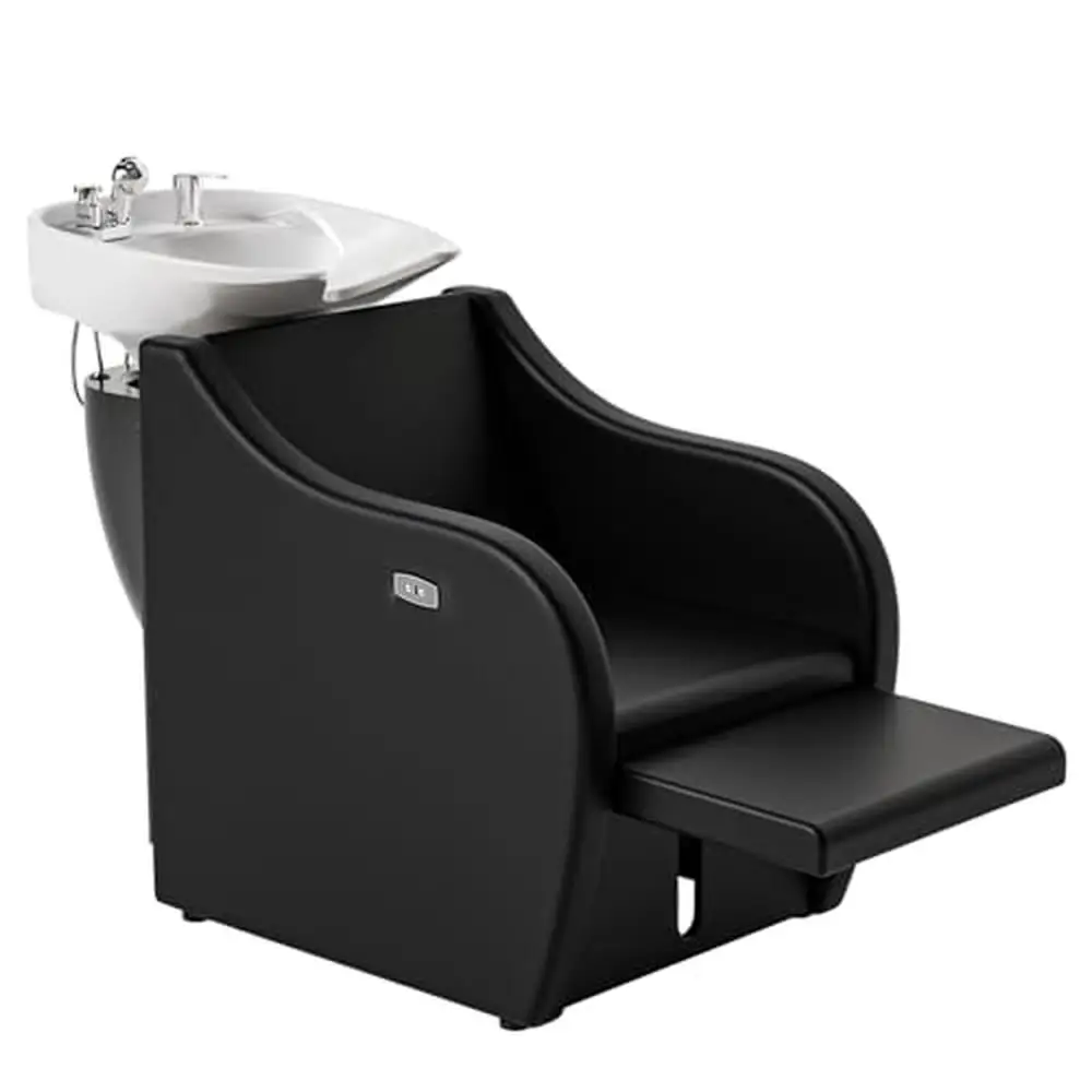 

Electric Shampoo Chair Salon Hair Wash Bowl with Reclining Legrest Porcelain Sink Station