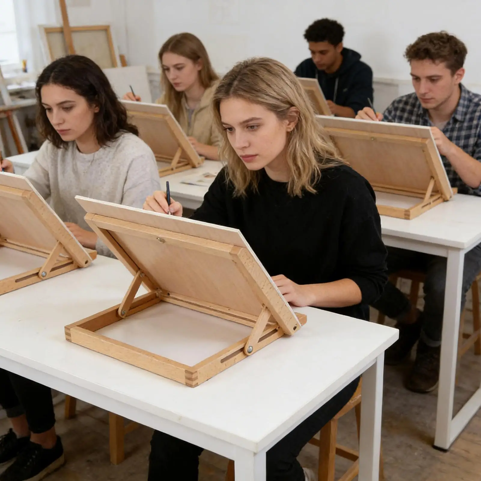 Foldable Tabletop Easel Lightweight Portable Wood Drawing Easel Art Supply Adjustable Sketching Painting Board Students Artist view 5