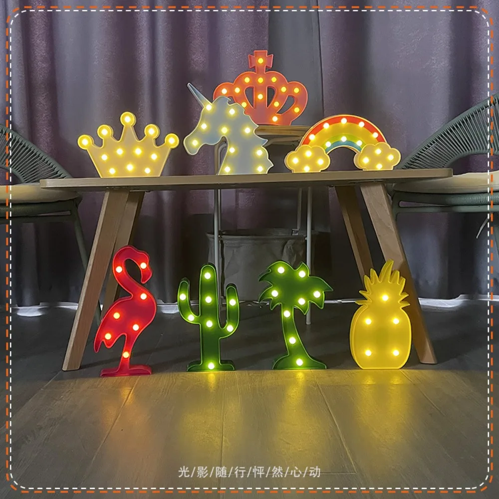 LED Shape Light Flamingo Cactus Rainbow Decorative Light Cartoon Cute Five-pointed Star Heart Christmas Night Light