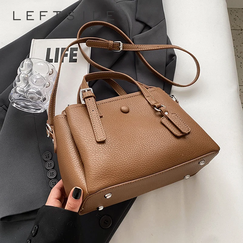 LEFTSIDE Design Leather Crossbody Bags for Women 2023 Y2k Korean Fashion Retro Solid Color Tote Bag Females Handbags and Purses