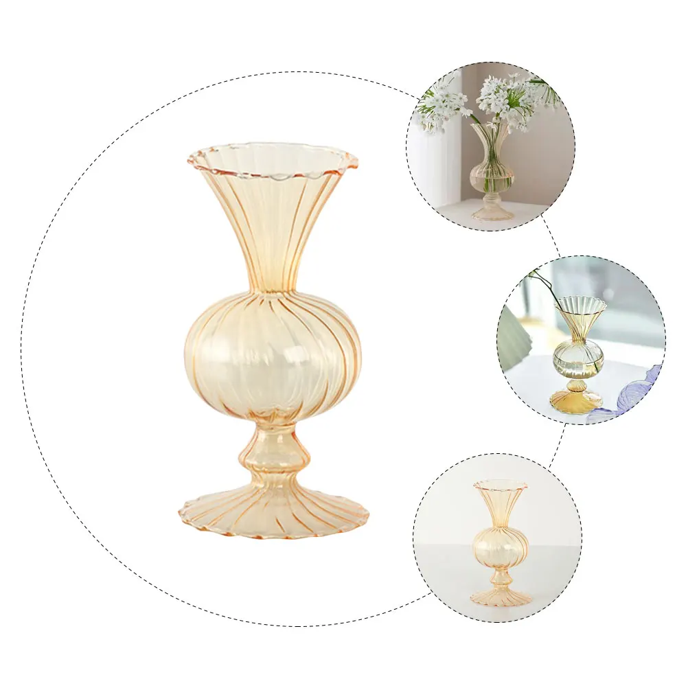 مزهرية زجاجية كلاسيكية على شكل زهرة حاوية نباتات مائية زجاجية عتيقة مزهرية مزخرفة لترتيب زهور سطح المكتب والمكتب المنزلي #4