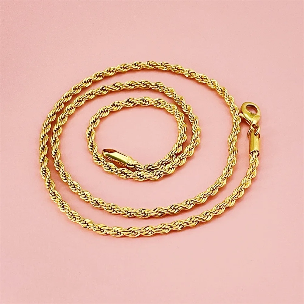

24K Gold AU999 Wholesale 50-75CM 3MM Twist Rope Necklace Men's & Women's - Premium bulk supply, 3MM+50-75CM, stylish unisex