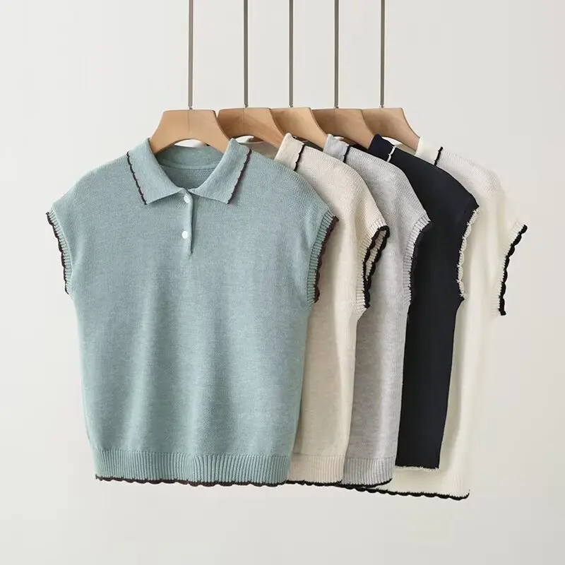 

Spring 2025 New Faionable Versatile Simple Sweet Lace Collar Knitwear ort Sve Overhead Top for Women