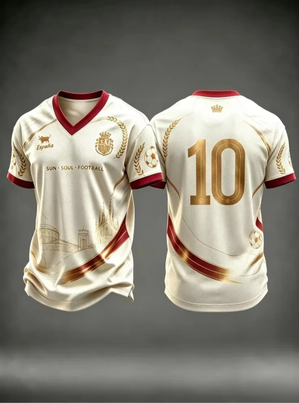 Spain Fan Inspired Soccer Jersey 3D Numbers Print V-Neck Quick Dry Breathable Outdoor Football Match Sports Unisex T-shirt